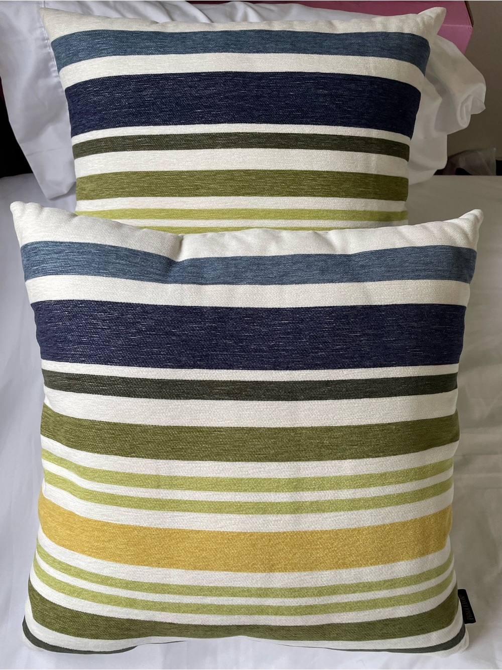 NEW Pendleton Blue, Navy, Olive & Yellow Striped Accent Pillow Set
